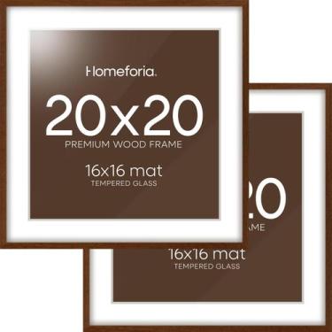 Imagem de Porta-retrato Homeforia 20x20 marrom carvalho com passe-partout 16x16