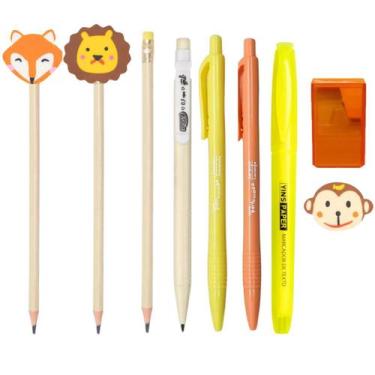 Imagem de Kit Papelaria Fofa Floresta Encantada Kawaii Lapis Borracha Apontador 