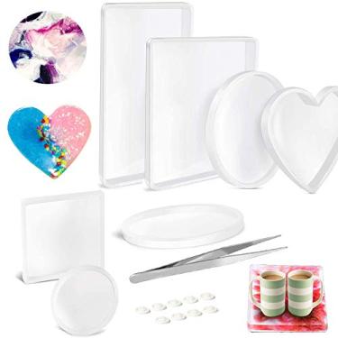 Imagem de 17 peças de molde grande de resina, moldes de resina de silicone Airlxf, kit de moldes de fundição de resina grandes, moldes de resina, moldes de porta-copos retangulares redondos em forma de coração, molde decorativo para fundição