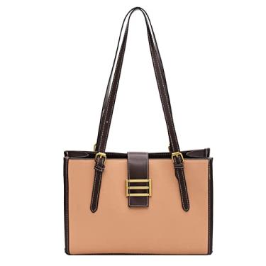 Imagem de Bolsa feminina moderna simples de grande capacidade, bolsa de couro vintage, bolsas e bolsas de mão com zíper, Caqui, extra large