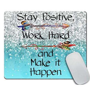 Imagem de Mouse pad com citação de motivação da Amcove, mantém o trabalho positivo e faz com que aconteça citação inspiradora Mousepad escritório decoração home office computador acessórios mouse pads (azul)