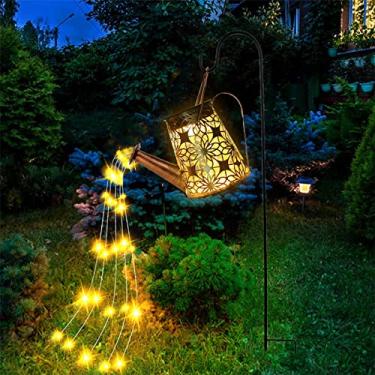 Imagem de Lâmpada de regador solar para pendurar em cachoeira LED luzes de arte retrô cobre estaca luz à prova d'água corda de fada luz (bronze)