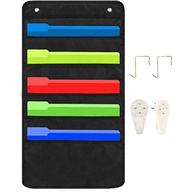 Imagem de Suporte organizador de arquivos para pendurar, suporte de parede, prateleiras dobráveis para pendurar no quarto, arquivo de tecido expansível, cartão de visita, ferramenta de cabelo de banheiro, prateleira de mesa de decoração de casa preta, Preto, 5 pocket