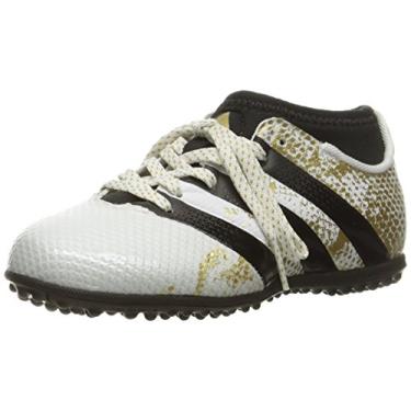 Imagem de adidas Tênis de futebol Performance Ace 16.3 Primemesh TF J (criança pequena/criança grande), Branco/preto/dourado metálico, 11 Little Kid