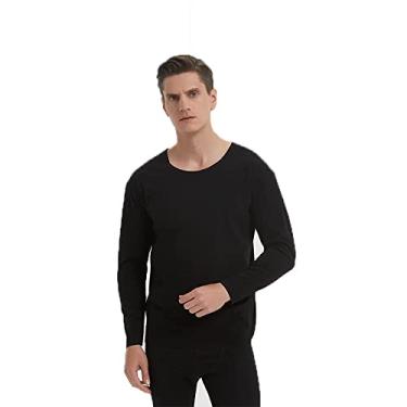 Imagem de Bestgift Roupa Interior Térmica Masculina de Veludo Alemão Conjunto de Camada de base forrada de Lã Leggings Térmicas Masculinas Tops Térmicos Calças Térmicas Preto XGG