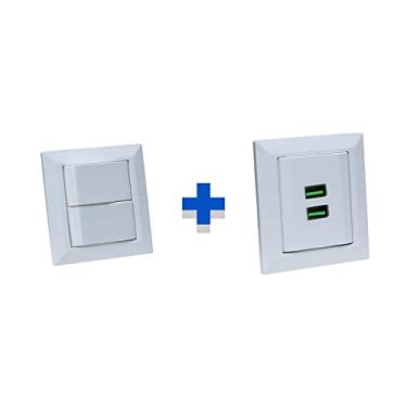 Imagem de Kit Espelhos de Tomadas Duplo Chanf 2 Usb 4.9A 2 Interrup COR:BRANCO
