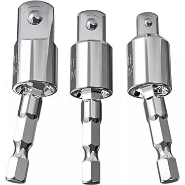 Imagem de Conjunto de adaptadores de 3 peças de soquetes de furadeira elétrica, adaptador de soquete de chave de impacto de haste hexagonal rotativa de 360°, adaptador de chave de impacto de soquete para furadeira de 1/4" 3/8" 1/2"