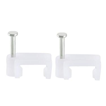 Imagem de uxcell Clipe de cabo plano para unhas Coaxial Tacks Grampos de arame 10 mm Branco 200 peças