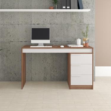 Imagem de Escrivaninha Mesa de Computador Gaveteiro 3 Gavetas Organizador Multiuso Marrom Madeira Branco