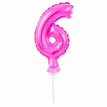 Imagem de Topo de Bolo Vela Balão AUTO INFLÁVEL Rosa Pink Metalizado Números (6)