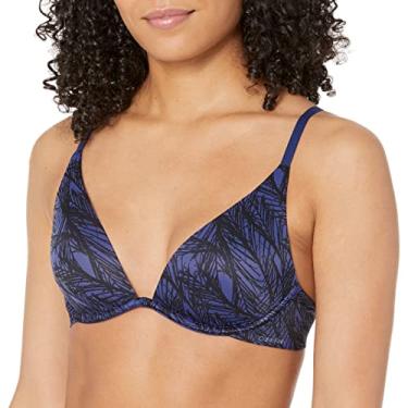 Imagem de Calvin Klein Sutiã feminino com decote profundo levemente forrado Liquid Touch, Uva macia com estampa Sway, 38B