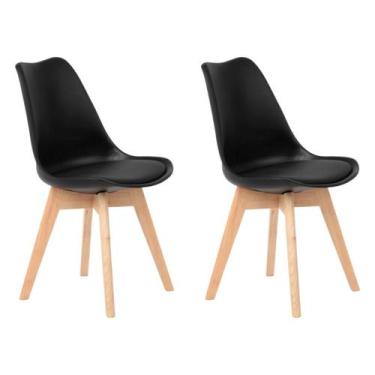 Imagem de Kit 2 Cadeiras Jantar Eames Wood Leda Design Estofada Preta - Soffi