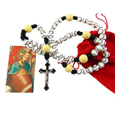 Imagem de Conjunto de presente de rosário esportivo de beisebol com cartão de oração de São Sebastião e bolsa