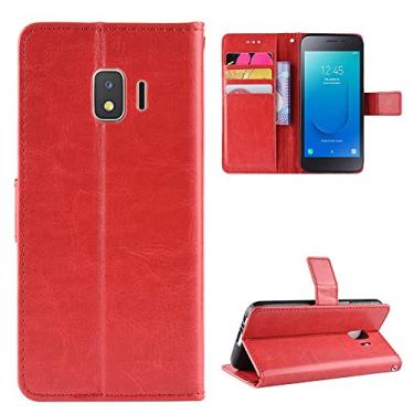 Imagem de LVSHANG Capas flip para smartphone Samsung Galaxy J2 Core capa carteira de celular, capa de couro PU com compartimento para cartão design uitra-fino à prova de choque capa protetora flip (cor: vermelha)