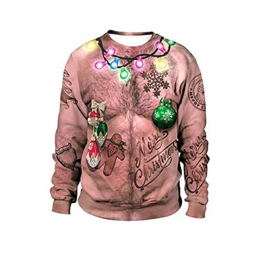 Imagem de Yajun Moletons de Natal com impressão 3D Suéter de Natal Engraçado Casual Gola O Pulôver Grandes Moda Manga Longa Roupas Para Adultos, Marrom, G (Busto: 112cm)