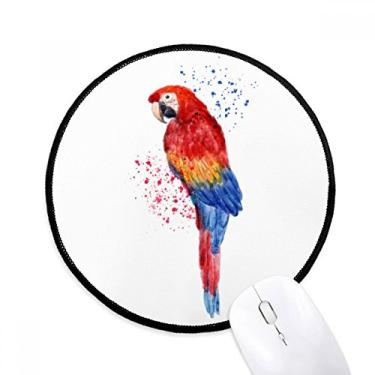 Imagem de Tapete de mouse vermelho Psittaciformes pássaro papagaio tapete redondo de escritório para computador