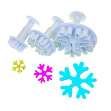 Imagem de Funnytoday365 3 peças/conjunto de Natal branco floco de neve fondant molde de decoração de bolo molde de biscoito êmbolo congelado