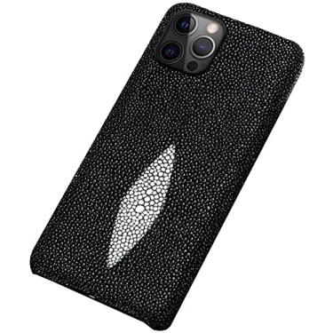 Imagem de NEYENS Capa de couro de peixe pérola para Apple iPhone 13 Pro Max (2021) 6,7 polegadas, capa de telefone traseira respirável à prova de choque [proteção de tela e câmera] (Cor: Preto)