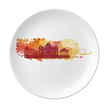 Imagem de Roma Itália Placa de aquarela amarela decorativa de porcelana Salver Prato de jantar