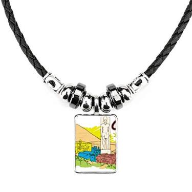Imagem de DIYthinker Colar decorativo com padrão de cidade do Egito Antigo Pingente de corda de couro Torque