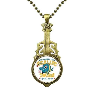 Imagem de DIYthinker Colar de ilustração de peixe com lanterna azul amarela fofa joia antiga pingente de música