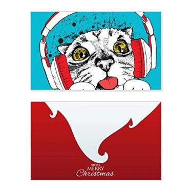Imagem de Fone de ouvido vermelho branco proteção gato animal amante feriado feriado feliz Natal cartão de parabéns mensagem de Natal carta de Natal