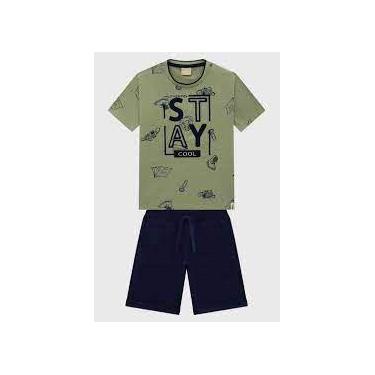 Imagem de Roupa Infantil Conjunto Milon Camiseta E Bermuda Verde Militar Authent