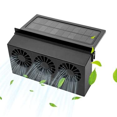 Imagem de Torcarvh Ventilador de exaustão de carro energia solar ventilador de exaustão de janela de carro ventilador de ventilação automática ventilador de resfriamento do radiador do carro com três saídas de ar resfriador de ventilação do carro ventilador de ventilação solar para carro (preto)