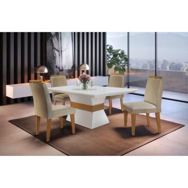 Imagem de Mesa 120cm Canto Reto Clarice e 4 Cadeiras Athenas Rufato Turim 07/Off White/imbuia