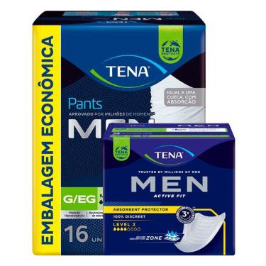 Imagem de Kit Absorvente Protetor Masculino Tena Men Active Fit 10 Unidades + Cueca Descartável Tena Pants Men G/EG 16 Unidades