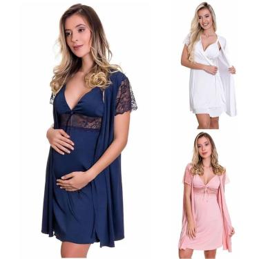 Imagem de KIT 3 Camisolas Amamentação com Robe Gestante Estilo Sedutor - AG-ES206-207-KIT3