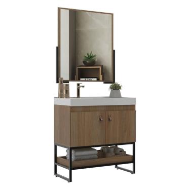 Imagem de Gabinete Banheiro 70cm Com Cuba E Espelheira Multimóveis Cr10108 Noce Noce