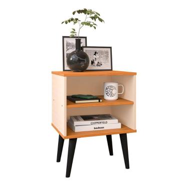 Imagem de Mesa de Cabeceira Pequena Prateleira Nicho Decorativo Apoio Lateral Cama Quarto Casal Solteiro - Off White/Cinamomo - RPM Móveis