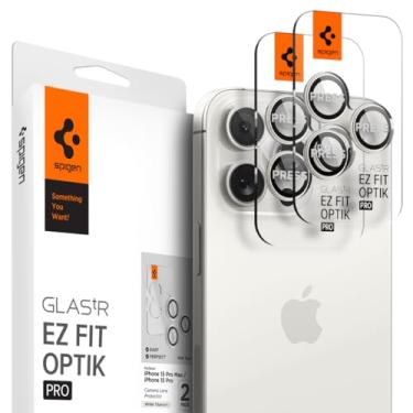 Imagem de Spigen Protetor de tela de lente de câmera [GlasTR EZ Fit Optik Pro] projetado para iPhone 15 Pro Max/iPhone 15 Pro [compatível com capas] - Titânio branco [2 unidades]