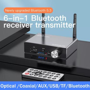 Imagem de 6 em 1 dac bluetooth 5.3 receptor transmissor coaxial óptico aux rca usb tf adaptador de áudio sem