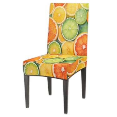 Imagem de Capas de cadeira única para sala de jantar limões coloridos elastano cozinha Parsons capas de cadeira de cozinha, capas de cadeira elásticas removíveis laváveis capas de assento para cadeiras capa