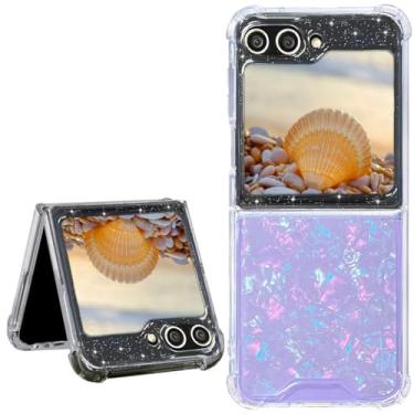 Imagem de Abbery Capa transparente para Samsung Galaxy Z Flip 5 5G com design, linda flor floral brilhante TPU e PC transparente seca flor prensada verdadeira capa estética para mulheres meninas (capa