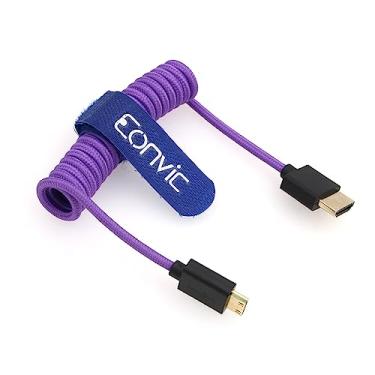 Imagem de Eonvic Cabo HDMI 2.1 8K para Micro HDMI de alta velocidade fino macho para macho extensor roxo enrolado para Sony Alpha III Atomos Ninja V