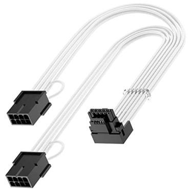 Imagem de Bangfun Cabo de extensão de alimentação GPU RTX 4070 Ti de 16 pinos, PCIE 5.0 macho de 16 pinos para fêmea de 2 x 8 pinos 12VHPWR cabo adaptador de alimentação GPU de 90 graus para Geforce RTX 4070