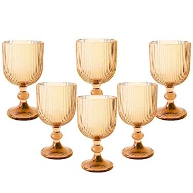 Imagem de Conjunto de 6 taças de vinho vintage, taças de água de vidro colorido de 325 ml, padrão colorido exclusivo em relevo, vidro de haste alta transparente, para festa de casamento, bar, copos de vidro,