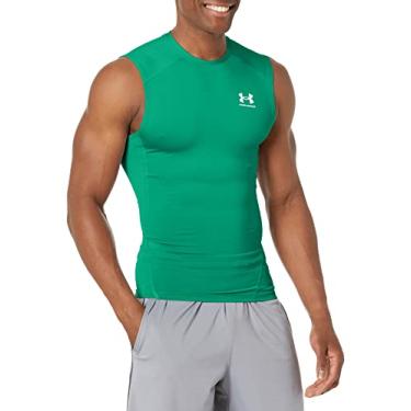 Imagem de Under Armour Camiseta masculina Armour HeatGear de compressão sem mangas, (305) Team Kelly Green / / Branco, PP