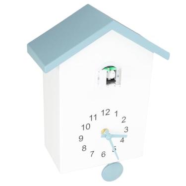 Imagem de Relógio de parede decorativo, silencioso, fácil instalação, casa de pássaros, relógio de parede, chamada de voz de pássaro para quarto para casa (Telhado cinza azul)