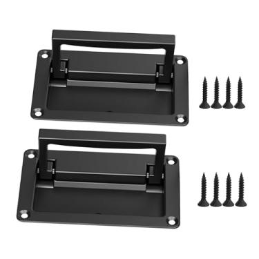 Imagem de Puxador de porta embutido em liga de zinco preto, puxador embutido para porta de acesso à gaveta caixa de ferramentas de porta de espaço, puxadores de gaveta de hardware de cozinha (1 pacote, 11 x 6,9