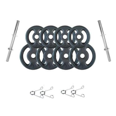 Imagem de Kit de Anilhas Ferro Fundido 20kg + 2 Barras 40cm-Unissex