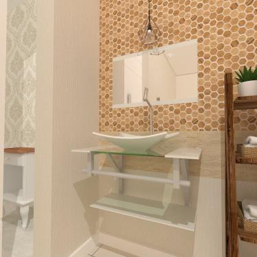 Imagem de Gabinete de Vidro 70cm com Cuba Retangular Branco