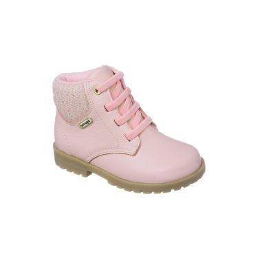 Imagem de Bota Coturno Infantil Feminina Ortopé Baby Boot Couro com Detalhe Tecido Rosa