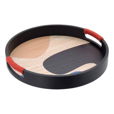 Imagem de BANDEJA REDONDO MDF 4x30x30cm PRETO DECORATIVO PARA SERVIR