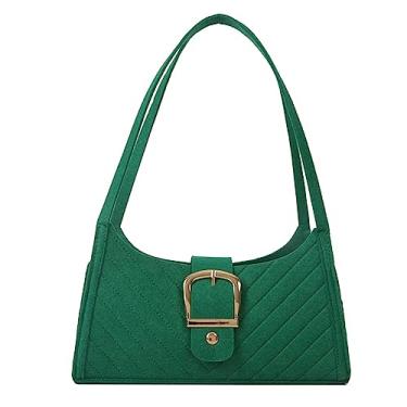 Imagem de Bolsa de ombro clutch bolsa de ombro bolsa de mão pano de feltro bolsa axila para mulheres, Verde, Tendência