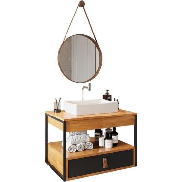 Imagem de Gabinete De Banheiro Com Espelho E Cuba Branca Preto-canela-preto-castanho