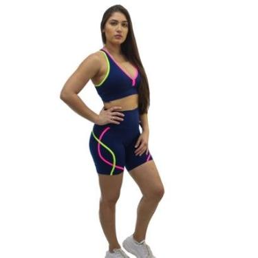 Imagem de Shorts com Friso Colorido DA Modas Tecido de Suplex Poliamida-Feminino